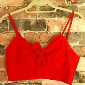 Urban outfitters, orangey-red front tie crop top